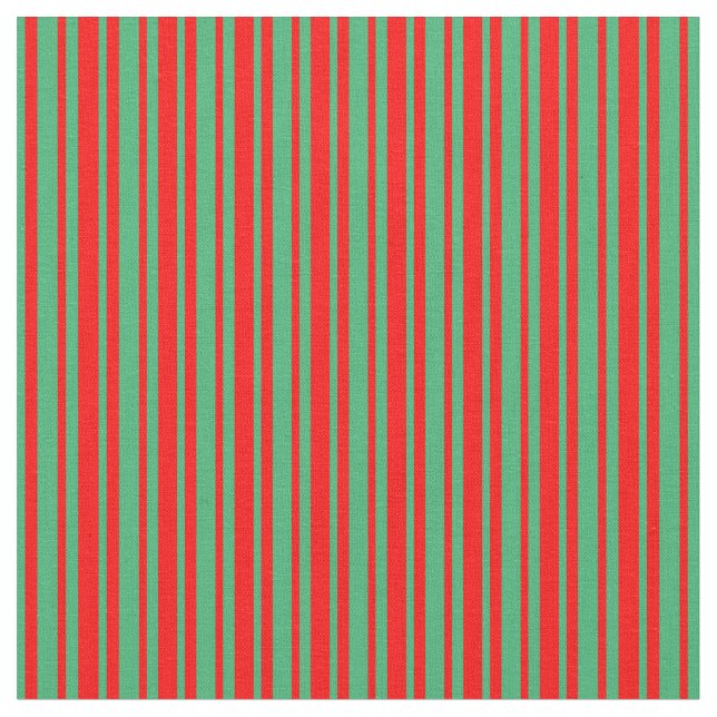 Sea Green & Red Stripes Fabric (Close Up)
