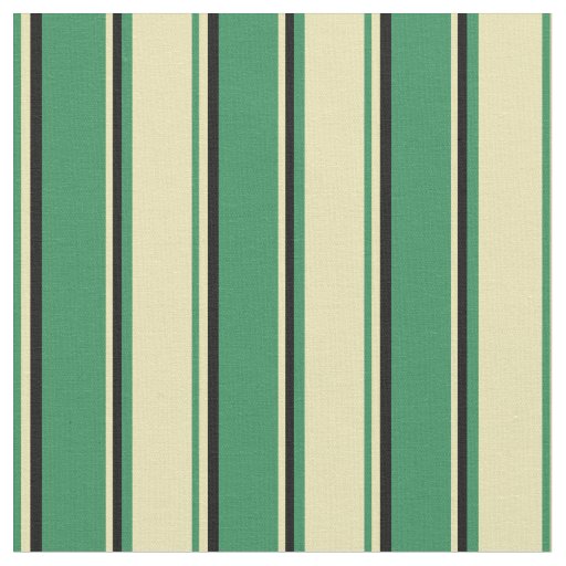 Sea Green, Tan & Black Colored Stripes Fabric