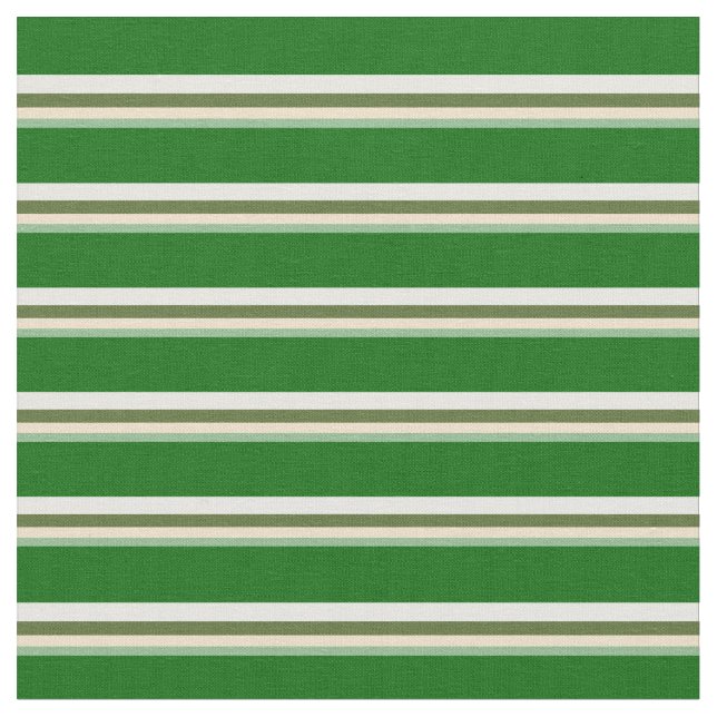 Sea Green, Tan, Olive Green, White & Dark Green Fabric (Close Up)
