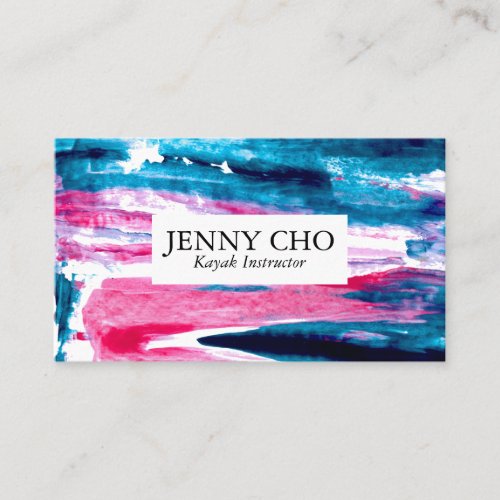 Sea green teal blue and pink paint stripe business card