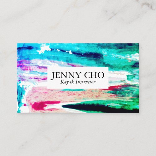 Sea green teal blue and pink paint stripe business card