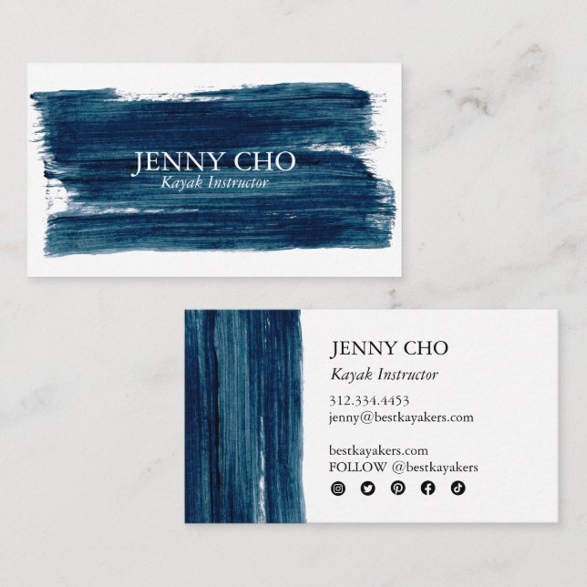Sea Green Teal Blue Paint Stripe Brushstroke Bold  Business Card (Front/Back)
