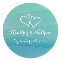 Sea green watercolor beach theme wedding stickers