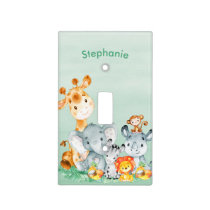 Sea Green Watercolor Cute Safari Jungle Animals Light Switch Cover