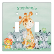 Sea Green Watercolor Cute Safari Jungle Animals Light Switch Cover