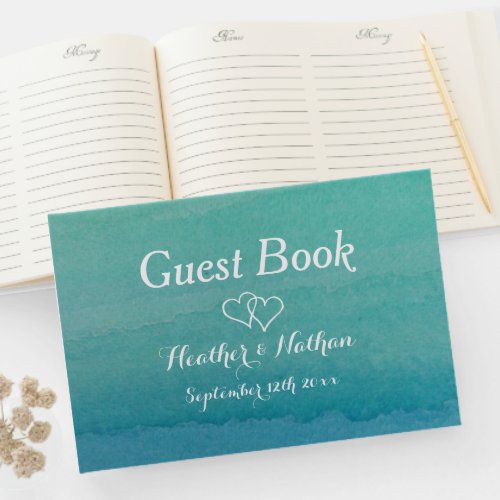 Sea green watercolor guest book for beach wedding
