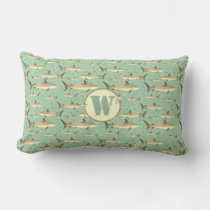 Sea Green Watercolor Monogram Shark + Jellyfish Lumbar Pillow