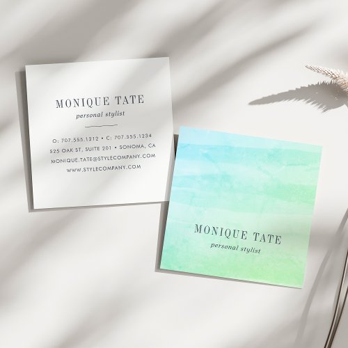 Sea Green Watercolor Square Business Card