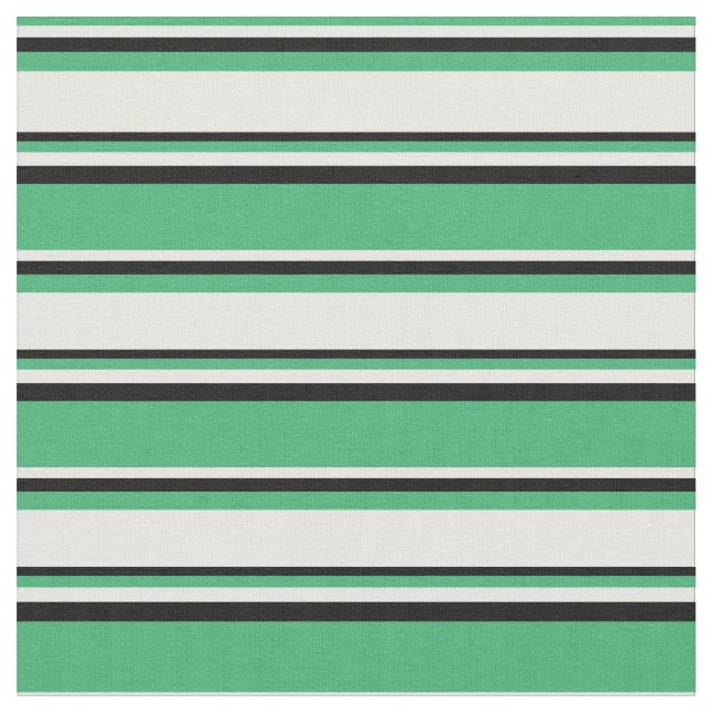 Sea Green, White, and Black Stripes/Lines Pattern Fabric (Close Up)