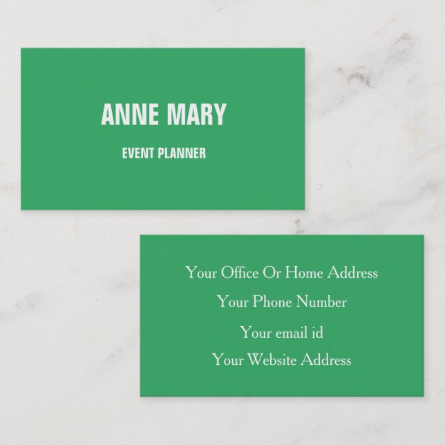Sea Green White Classy Wedding Custom Color Business Card (Front/Back)