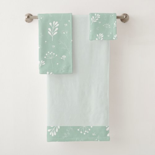 Sea Green White Leaf Theme Towel Set