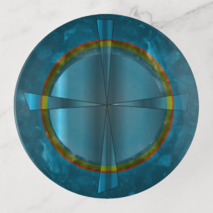 Sea Green with Gold Ring Artistic Trinket Tray
