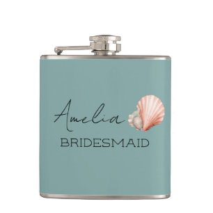 Sea Green with Shell Personalized Bridal Flask