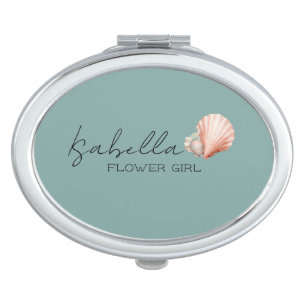 Sea Green with Shell Personalized Bridal Party Compact Mirror