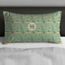 Sea Green &amp; Yellow Name Watercolor Monogram Shark Pillow Case