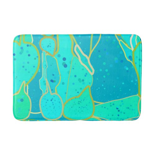 Sea Grotto abstract _ turquoise blue gold Bath Mat