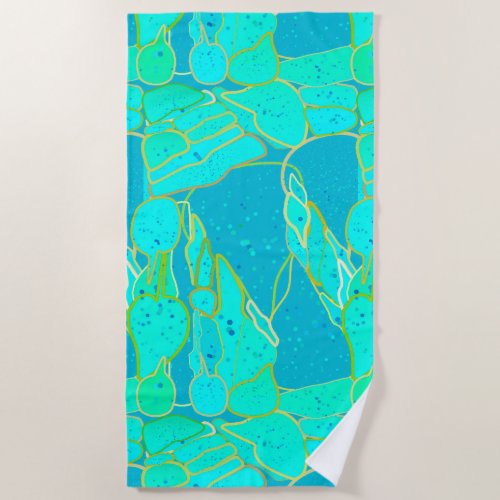 Sea Grotto abstract _ turquoise blue gold Beach Towel