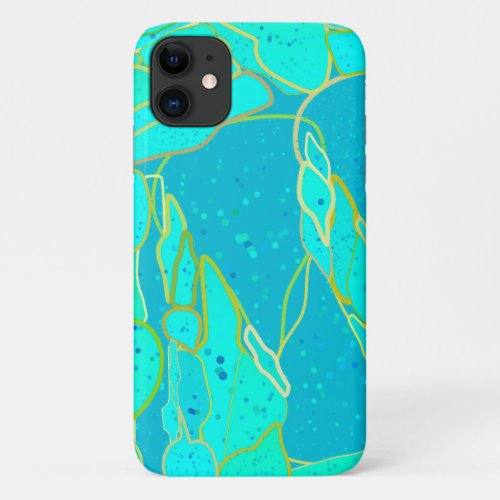 Sea Grotto abstract _ turquoise blue gold iPhone 11 Case