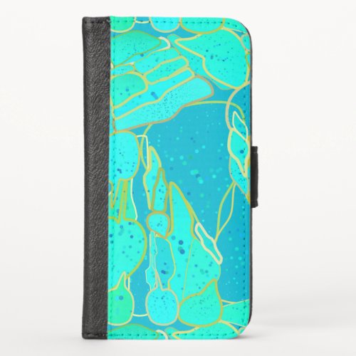 Sea Grotto abstract _ turquoise blue gold iPhone X Wallet Case