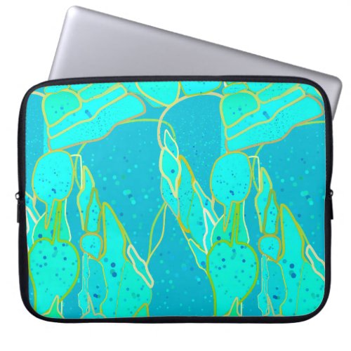 Sea Grotto abstract _ turquoise blue gold Laptop Sleeve