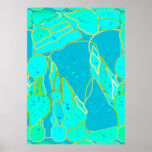 Sea Grotto abstract _ turquoise blue gold Poster