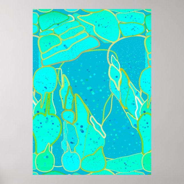 "Sea Grotto" abstract - turquoise, blue, gold Poster (Front)