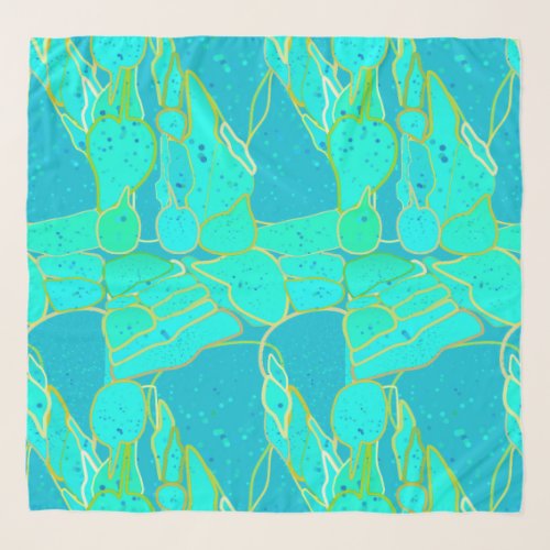 Sea Grotto abstract _ turquoise blue gold Scarf
