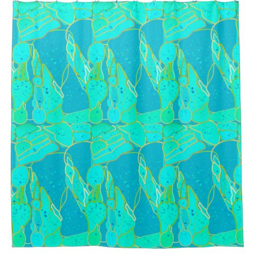 Sea Grotto abstract _ turquoise blue gold Shower Curtain