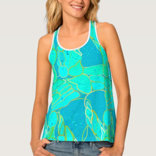 Sea Grotto abstract _ turquoise blue gold Tank Top