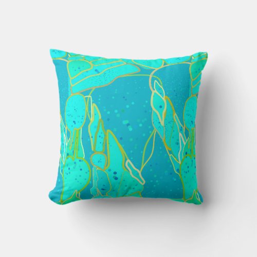 Sea Grotto abstract _ turquoise blue gold Throw Pillow