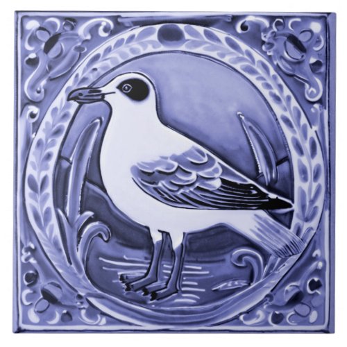 Sea gull Blue and White Ocean Marine Bird Seagull Ceramic Tile