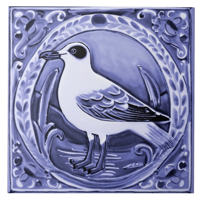 Sea gull Blue and White Ocean Marine Bird Seagull Ceramic Tile (Front)