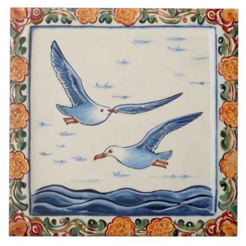 Sea gulls Ocean Marine Birds Flying Ceramic Tile