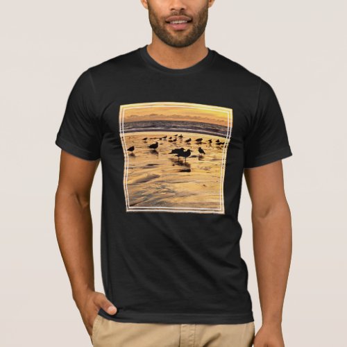 Sea Gulls On Beach At Sunset T_Shirt