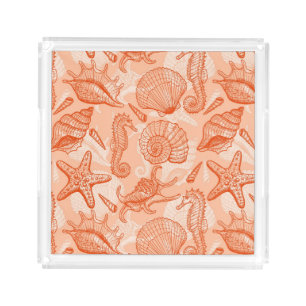 Sea hand drawn pattern acrylic tray