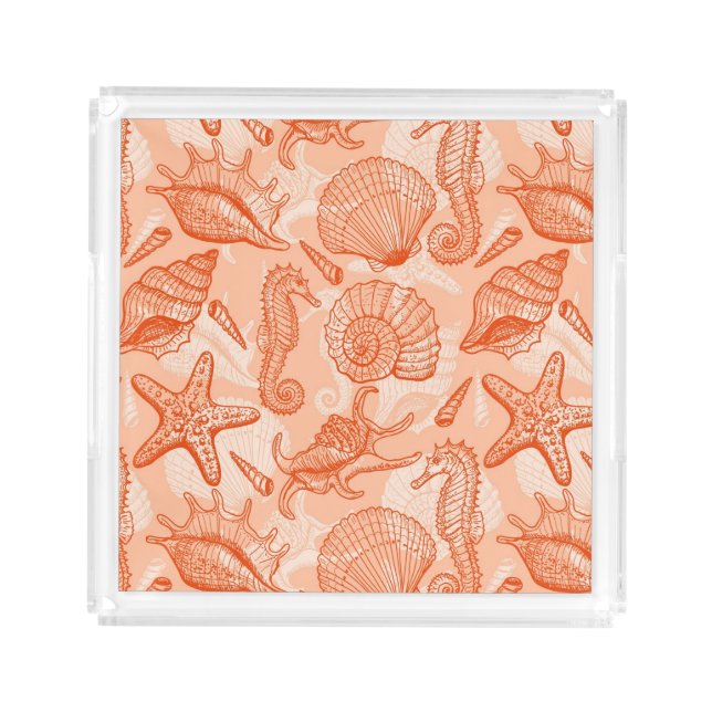 Sea hand drawn pattern acrylic tray (Front)