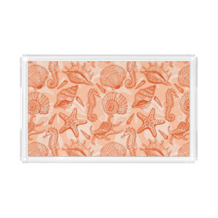 Sea hand drawn pattern acrylic tray