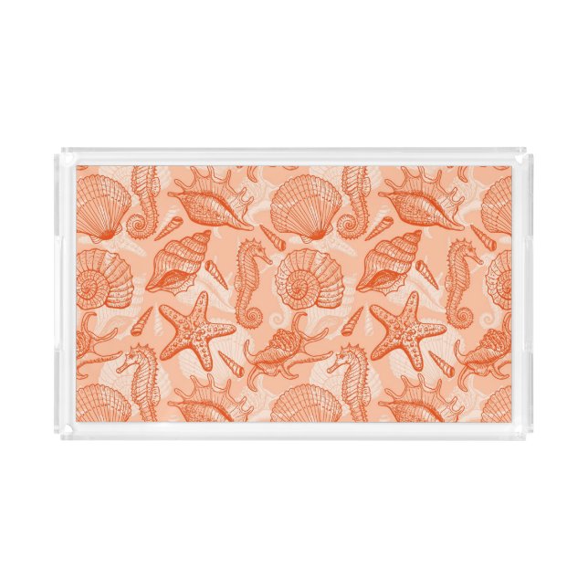 Sea hand drawn pattern acrylic tray (Front)
