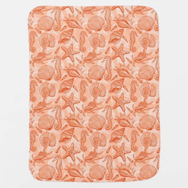 Sea hand drawn pattern baby blanket (Front)