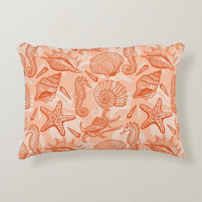 Sea hand drawn pattern decorative pillow (Front)