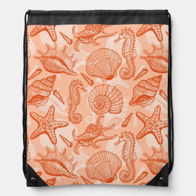 Sea hand drawn pattern drawstring bag (Front)