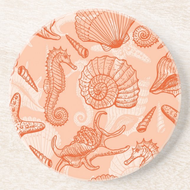 Sea hand drawn pattern drink coaster (Front)