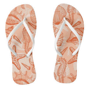 Sea hand drawn pattern flip flops