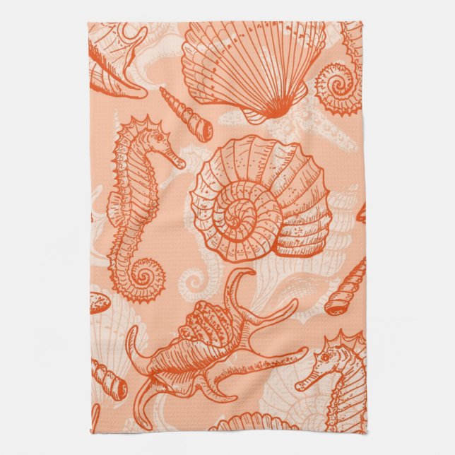 Sea hand drawn pattern kitchen towel (Vertical)