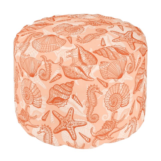 Sea hand drawn pattern pouf (Angled Front)