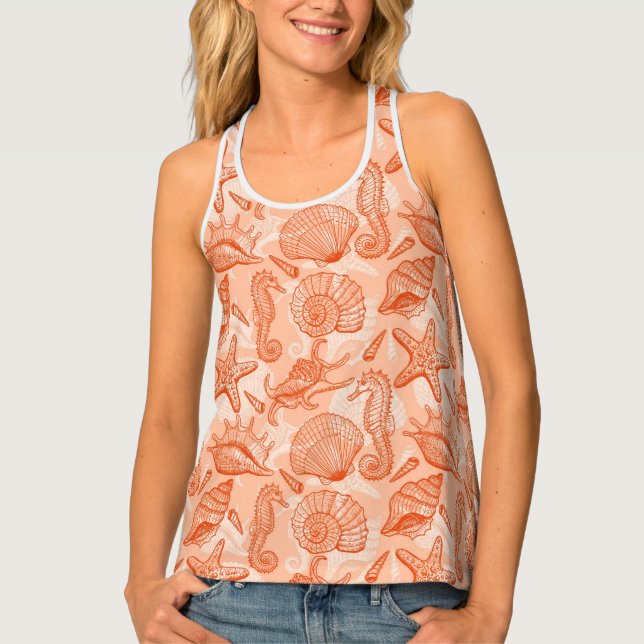 Sea hand drawn pattern tank top (Front)