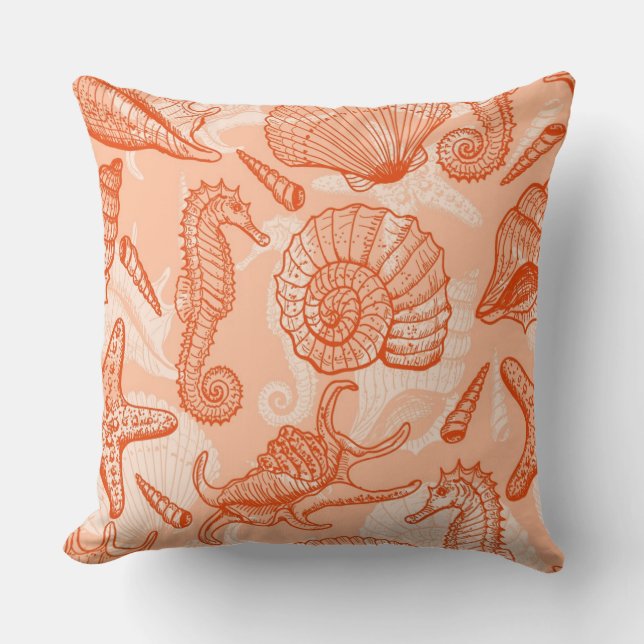 Sea hand drawn pattern throw pillow (Front)