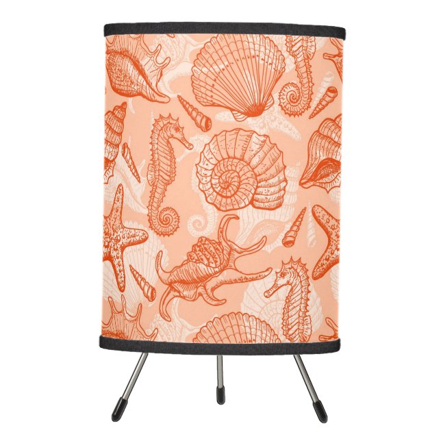 Sea hand drawn pattern tripod lamp (Front)