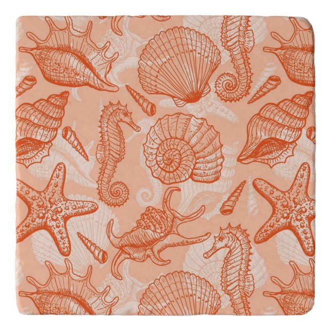 Sea hand drawn pattern trivet (Front)