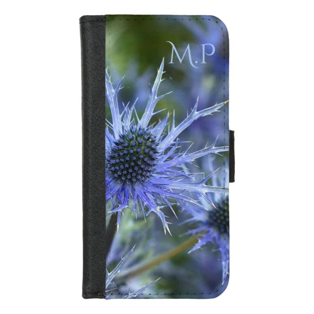 Sea Holly Thistle Monogram iPhone Wallet Case (Front)